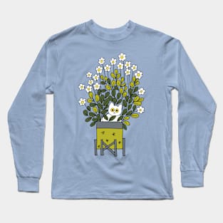 White cat in planter Long Sleeve T-Shirt